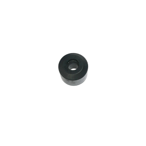 A small, round, black rubber grommet from the MS01-NBR Series with a hole in the center, shown on a plain white background&mdash;ideal for use with float switch or magnetic float assemblies. by Standex Detect