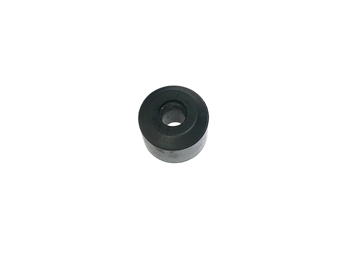 A black rubber grommet or washer from the MS01-NBR Series, featuring a central hole, viewed from above and isolated on a white background—ideal for use with Magnetic Float applications. by Standex Detect