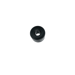 A black, round rubber grommet with a hole in the center, designed for use with Magnetic Float Switches from the MS02-NBR Series, placed on a white background. by Standex Detect