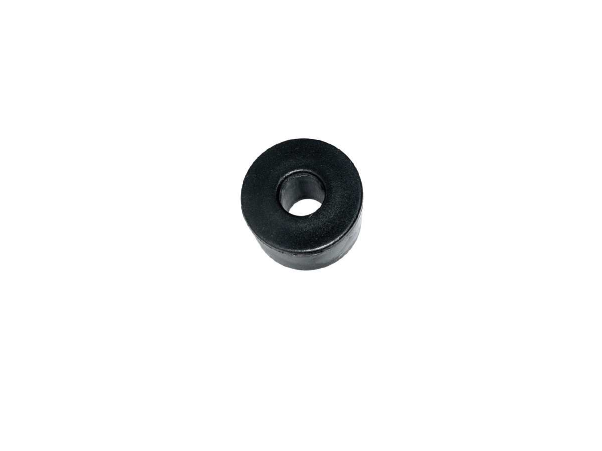 A black, cylindrical rubber washer or grommet from the MS02-NBR Series, featuring a central hole and commonly used in Magnetic Float or Float Sensor assemblies, is placed on a white background. by Standex Detect