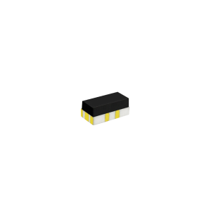 A small rectangular electronic component from the Reed Relay Series with a black top and white sides, featuring yellow and metallic contact points, isolated on a white background. by Standex Detect