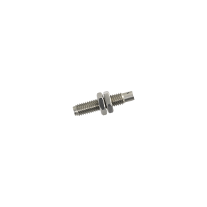 A small MK11 Stainless Steel threaded bolt with two hex nuts and a slotted end, isolated on a white background. by Standex Detect
