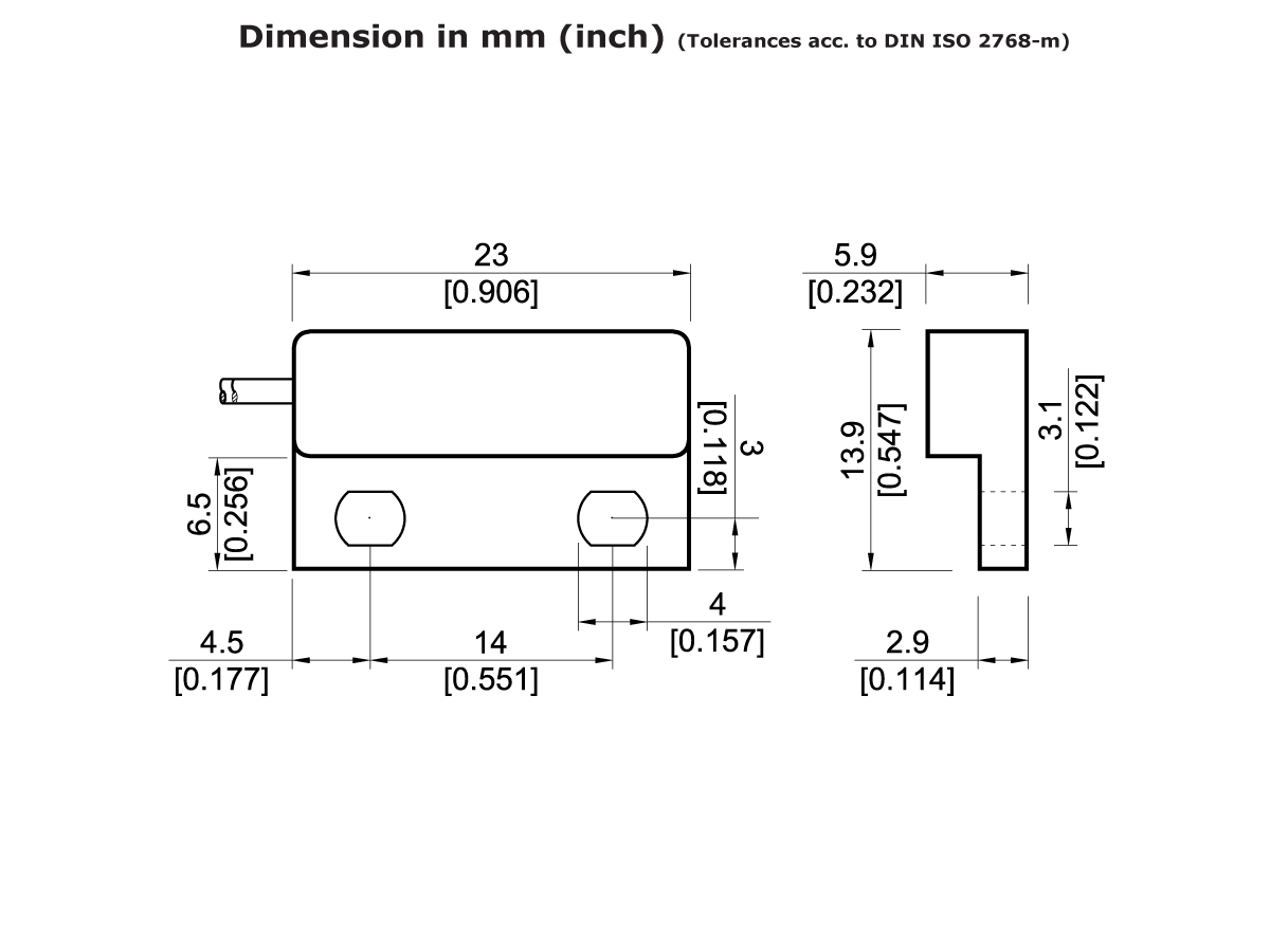 A drawing of a rectangular object, similar to the MK04 Series Reed Sensor, featuring a line and a few numbers. by Standex Detect